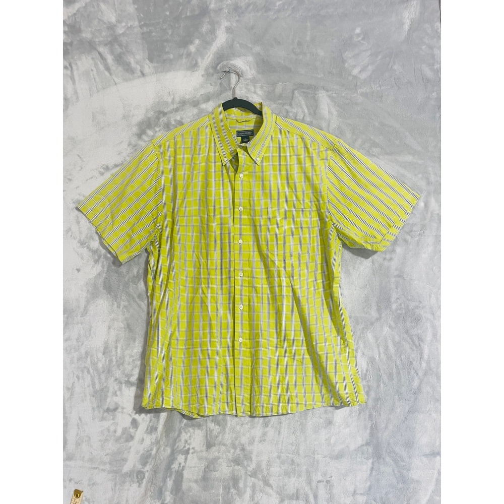 Saddlebred Button Down Shirt Mens XL Lime Green Excellent Plaid Short Sleeve